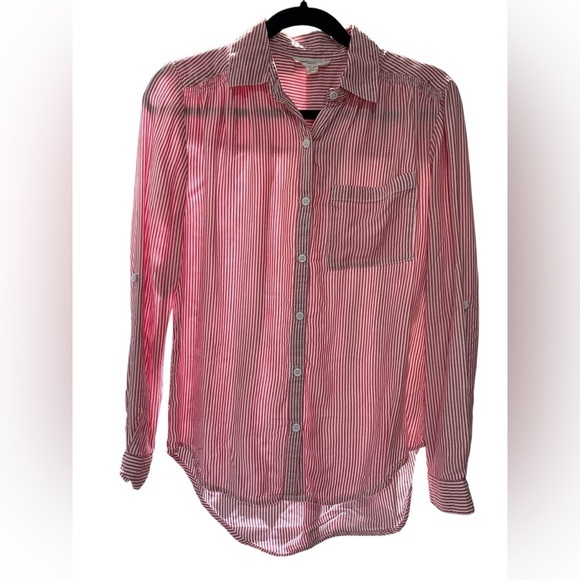 beachlunchlounge Tops - beachlunchlounge Red and White Striped Button Down Shirt